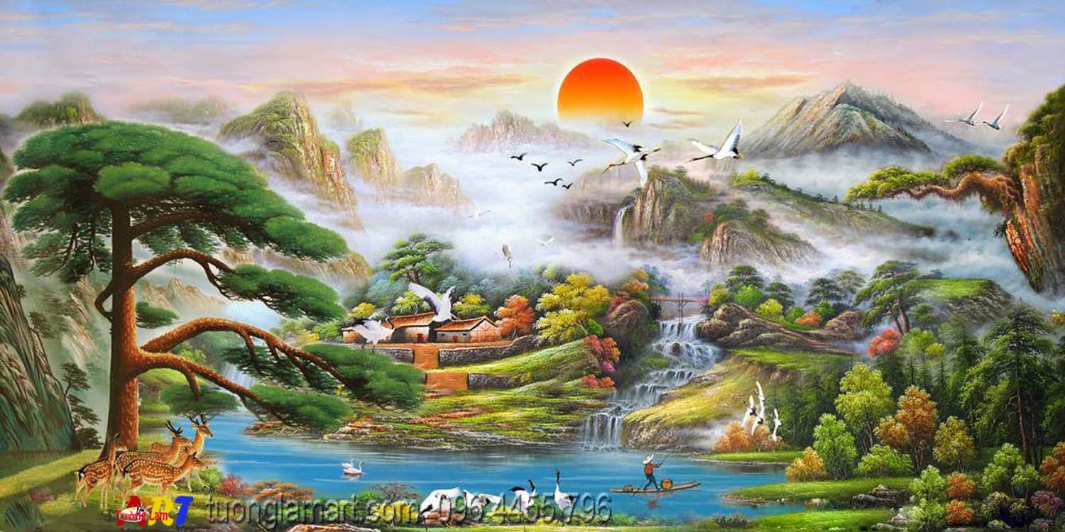 Vẽ tranh tường cảnh sơn thủy hữu tình tại gia đình ở Sơn Tây Hà Nội   TT172LHAR  LEHAIS ART