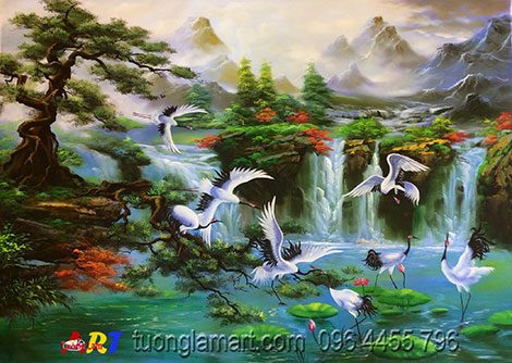 vẽ tranh tường phong cảnh sơn thủy hữu tình - Tranh Sơn Dầu Vẽ Tay - Tranh  Sơn Mài - Tường Lam ART - 0964455796