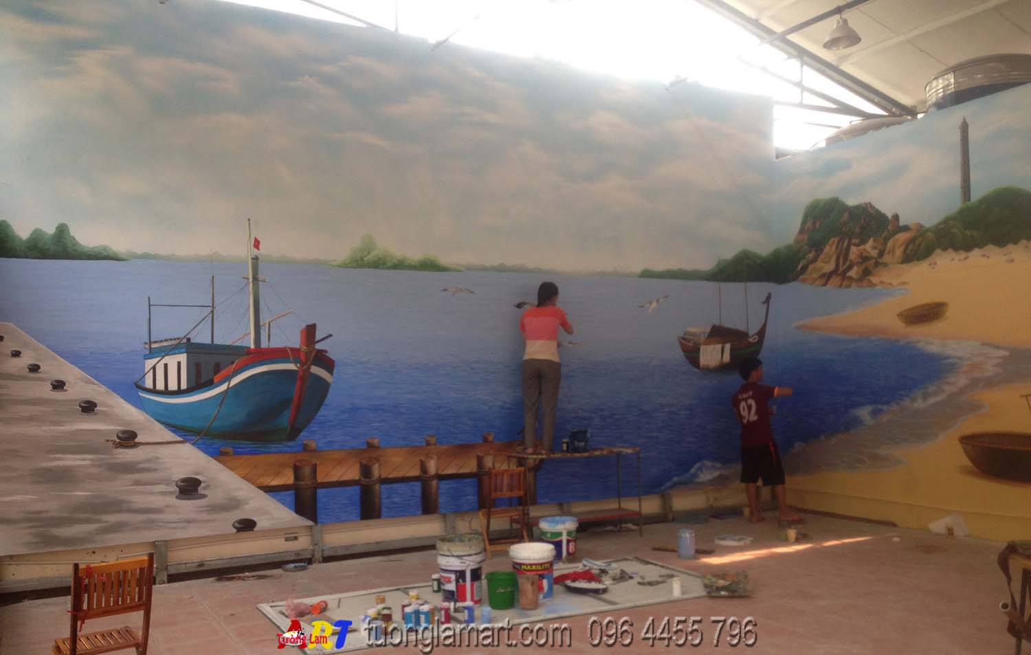 tranh vẽ cảnh biển 3d trên tường