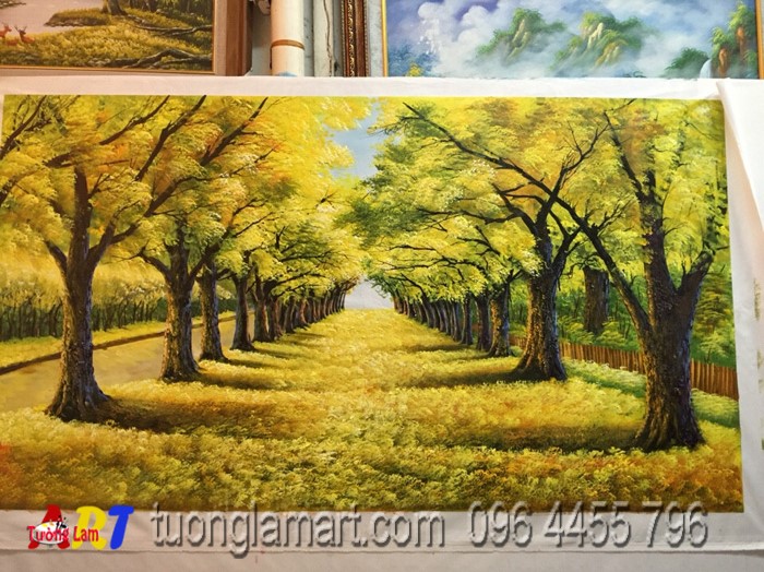 vẽ tranh tường phong cảnh mùa thu vàng