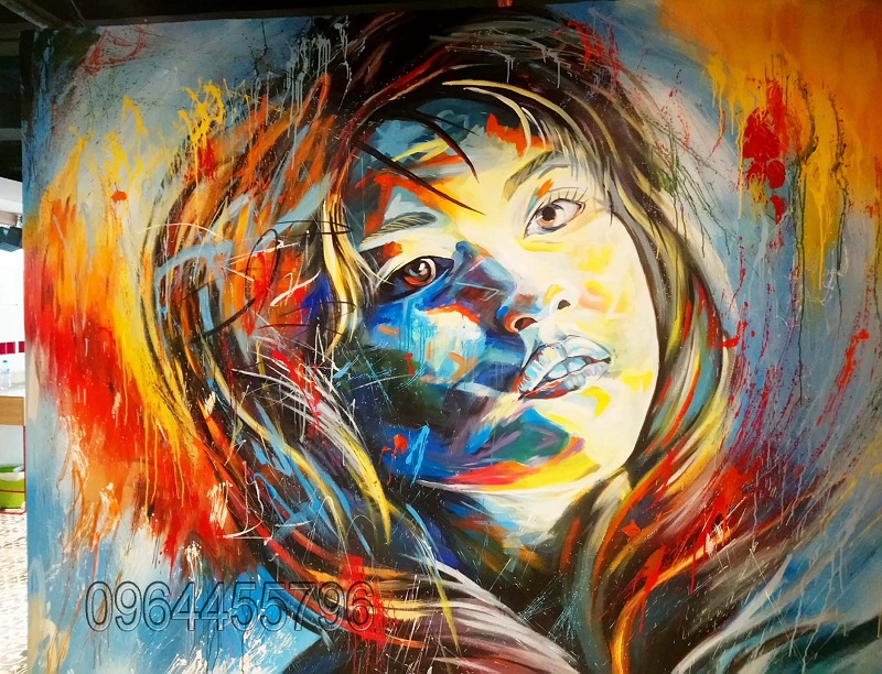 Tranh Vẽ Graffiti Cô Gái - Tranh Sơn Dầu Vẽ Tay - Tranh Sơn Mài - Tường Lam  Art - 0964455796
