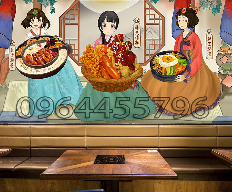 Mẫu vẽ tranh tường nhà hàng lẩu nướng, phong cách hiện đại LH 0964455796