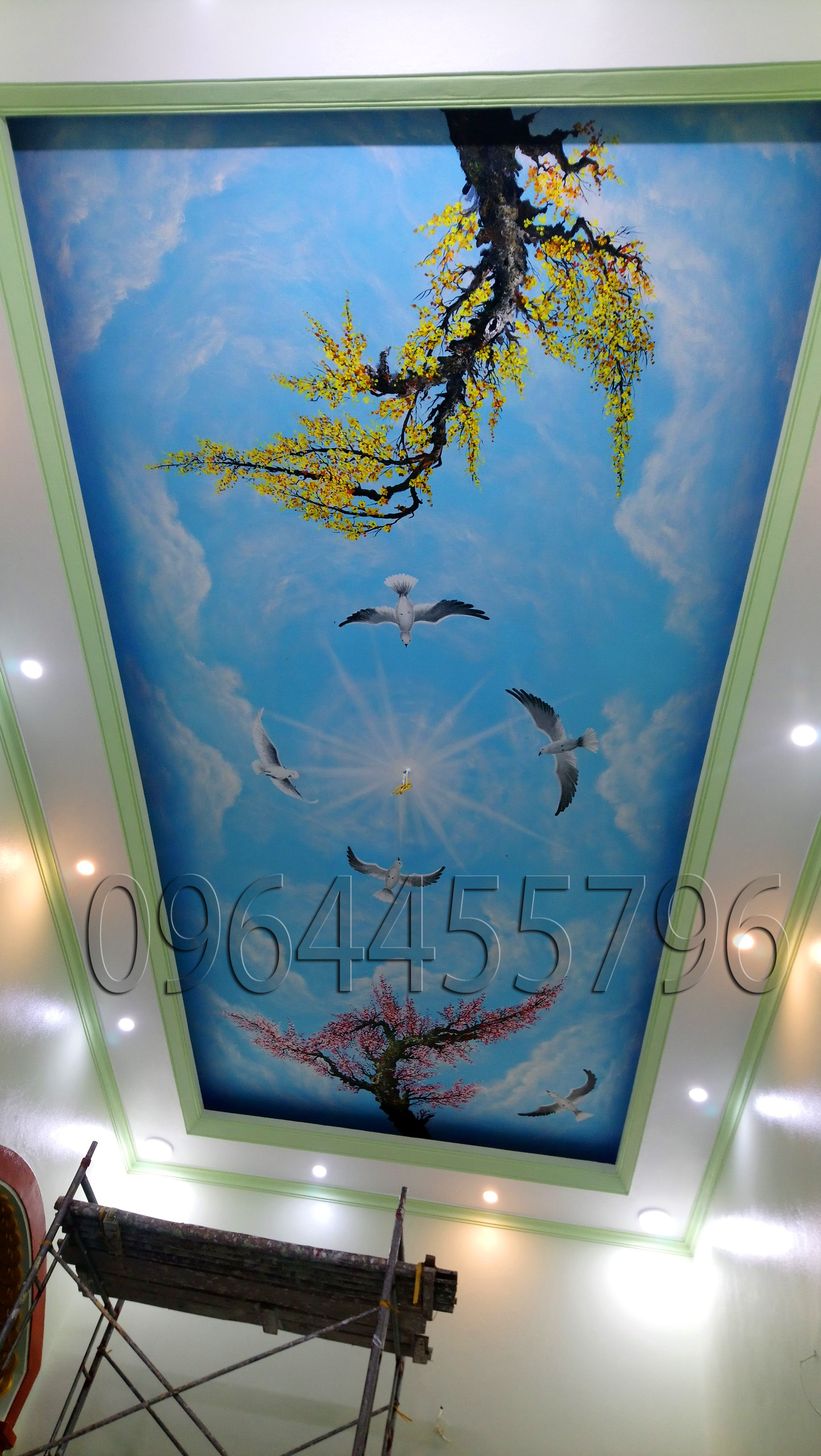 vẽ tranh trần mây 3d tại nam định - Tranh Sơn Dầu Vẽ Tay - Tranh Sơn Mài -  Tường Lam ART - 0964455796
