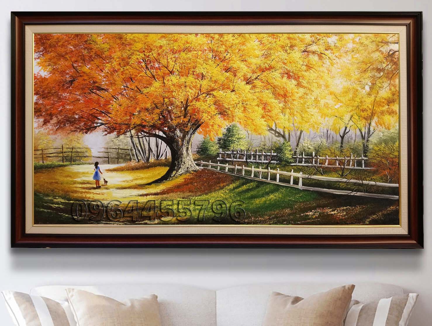 Tranh sơn dầu vẽ tay phong cảnh mùa thu treo phòng khách Gía xưởng