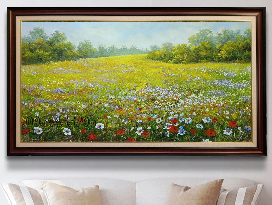tranh sơn dầu phong cảnh cánh đồng hoa mã H
