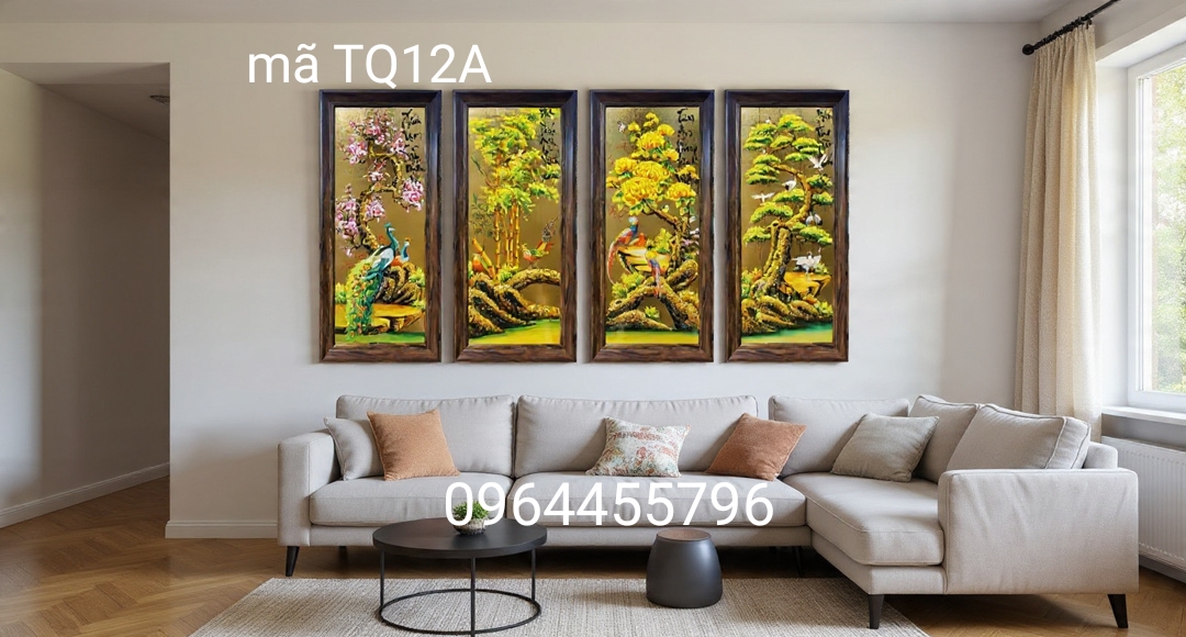 Tranh bốn mùa xuân hạ thu đông, tranh tứ quý tùng cúc trúc đào mã TQ12A