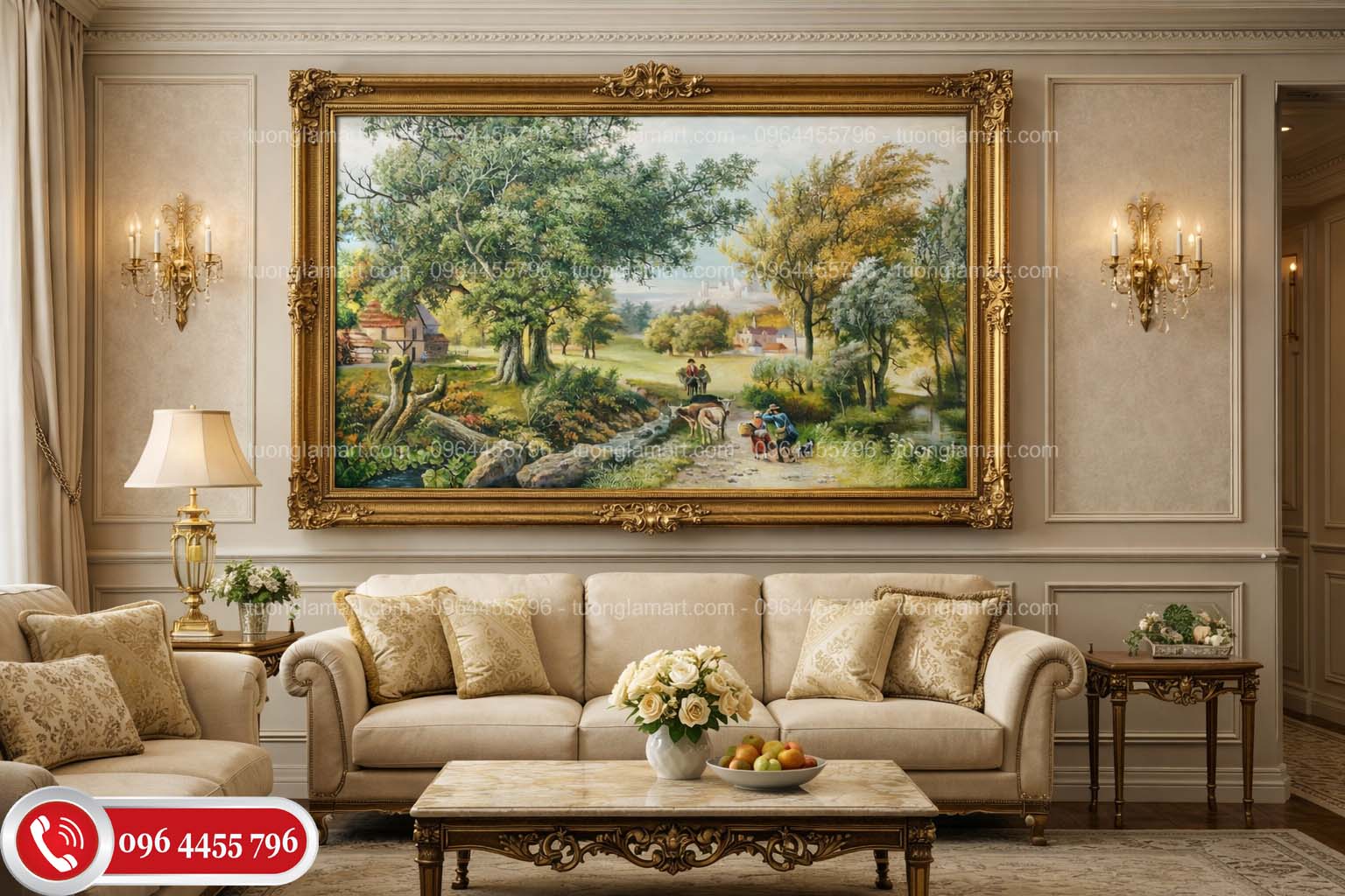 tranh sơn dầu phong cảnh châu âu treo phòng khách sang trọng