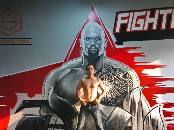 trang trí phòng gym vẽ tranh tường phòng gym the rock