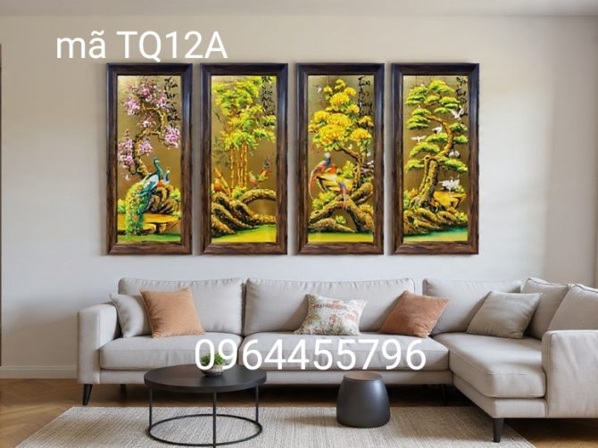 Tranh bốn mùa xuân hạ thu đông, tranh tứ quý tùng cúc trúc đào mã TQ12A