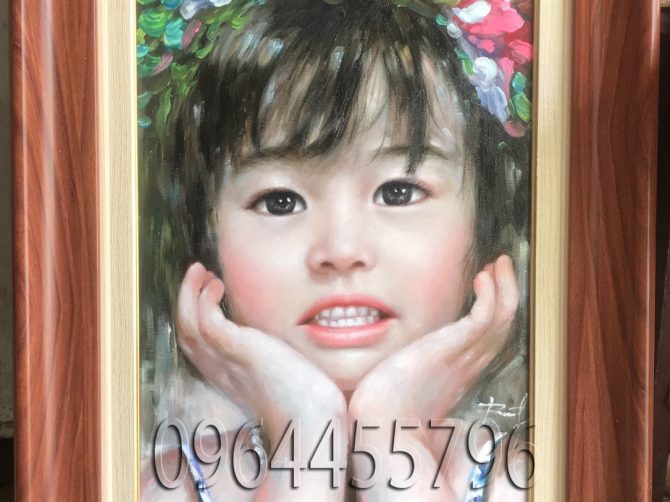 tranh chân dung bé gái mã 02