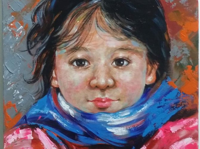 tranh chân dung bé gái dân tộc thiểu số má 04