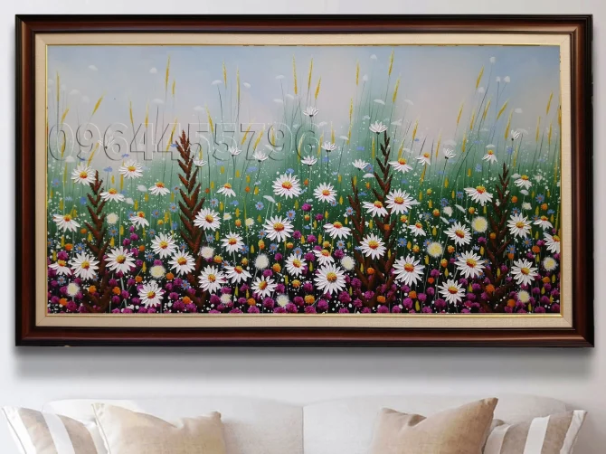 tranh cúc họa mi sơn dầu đắp nổi