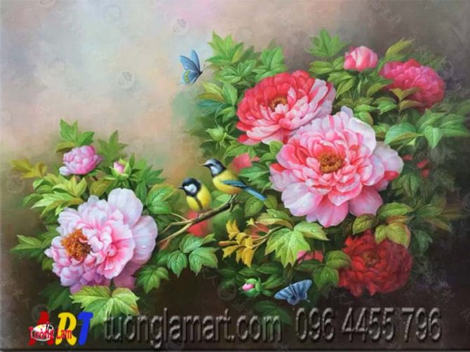 tranh hoa mẫu đơn tím hồng