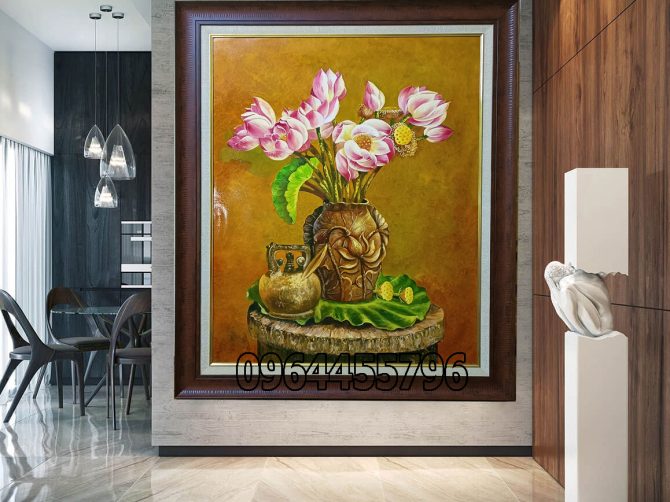 tranh hoa sen tranh sơn dầu vẽ tay mã HS01