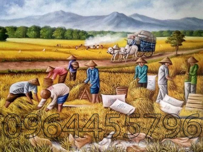 tranh mùa thu hoạch lúa