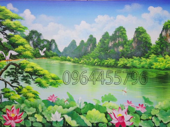 tranh phong cảnh ao sen