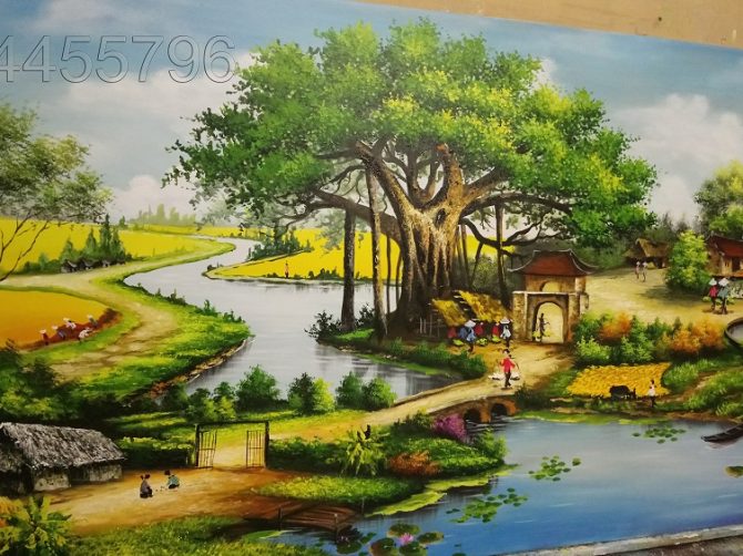 tranh phong cảnh đồng quê việt nam 07 - Tranh Sơn Dầu Vẽ Tay - Tranh Sơn  Mài - Tường Lam ART - 0964455796