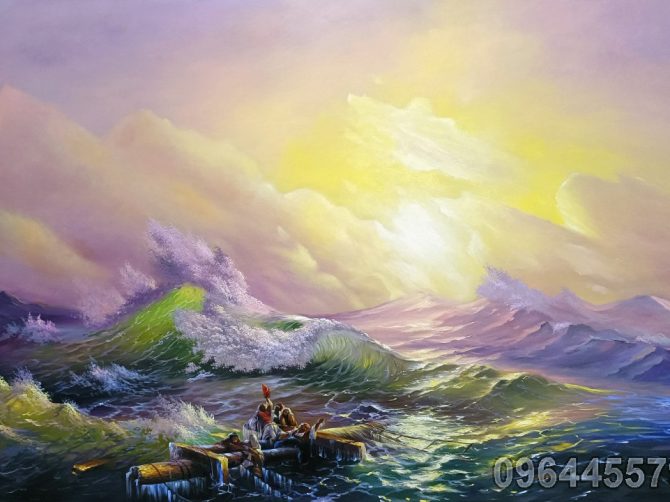 tranh sơn dầu cổ điển châu âu phong cảnh biển mã CD01