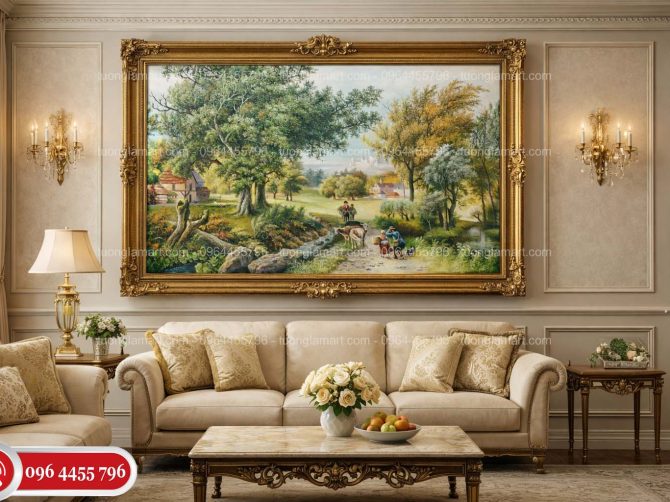 tranh sơn dầu phong cảnh châu âu treo phòng khách sang trọng