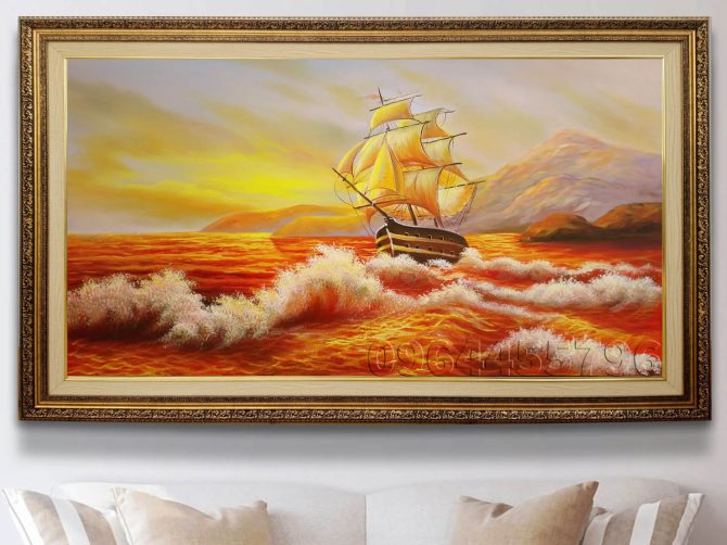 tranh treo tường phòng khách cảnh thuyền biển