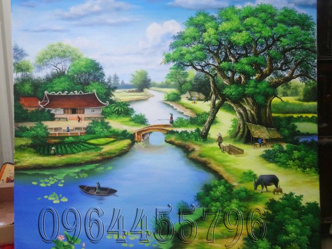 trah treo tường phòng khách cao cấp tranh phong cảnh đồng quê mã 005