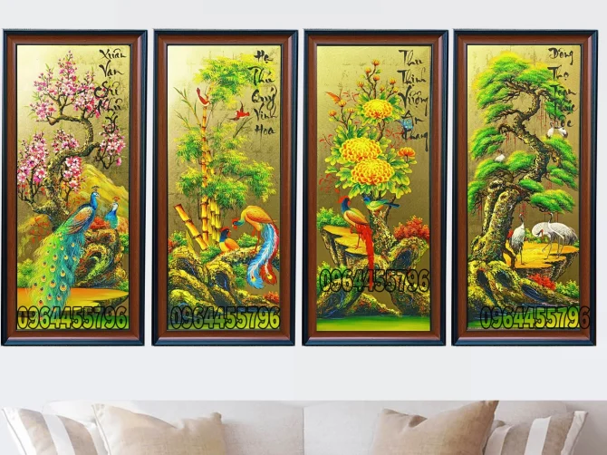 tranh tứ quý tùng cúc trúc đào MÃ TQ14
