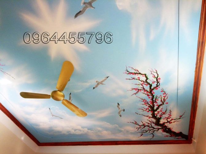 vẽ trần mây 3d phòng khách
