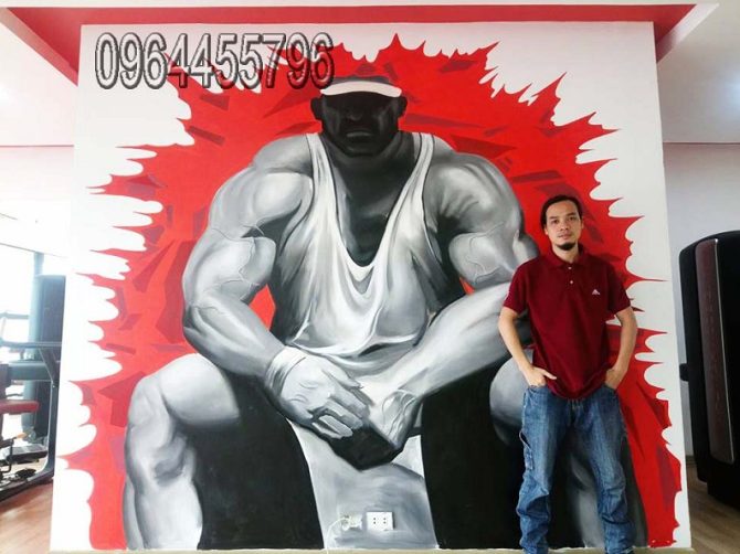 vẽ tranh tường 3d phòng gym