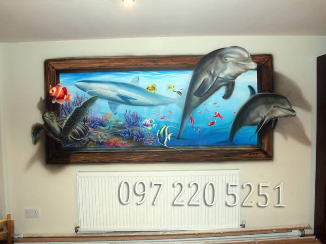 vẽ tranh tường 3d cá heo