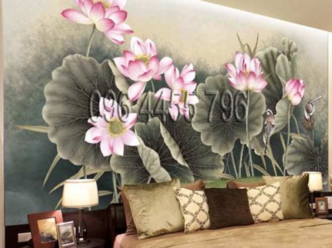 vẽ tranh tường hoa sen