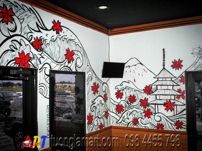 vẽ tranh tường họa tiết hoa lá đen trắng