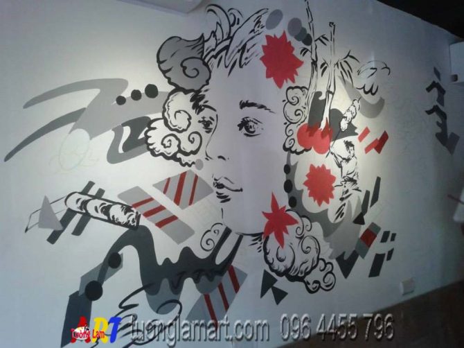 vẽ tranh tường salon tóc cô gái