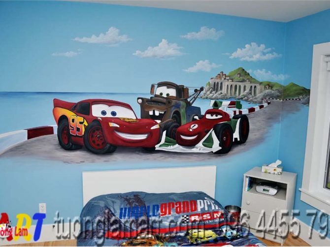 vẽ tranh tường ô tô cars 2