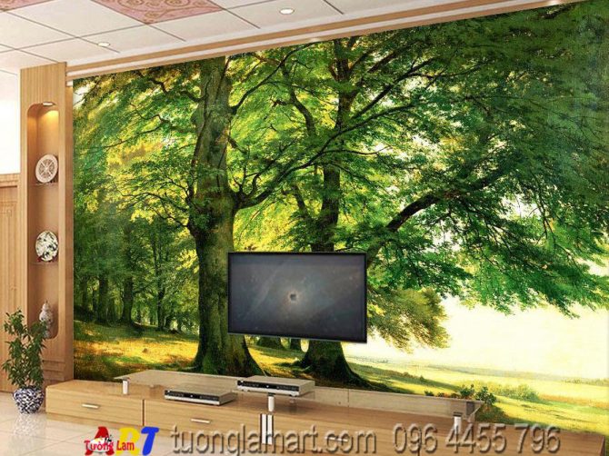 vẽ tranh tường phòng khách phong cảnh mã pc01