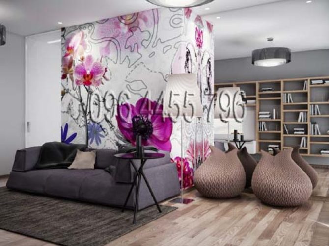vẽ tranh tường phòng khách hoa đẹp