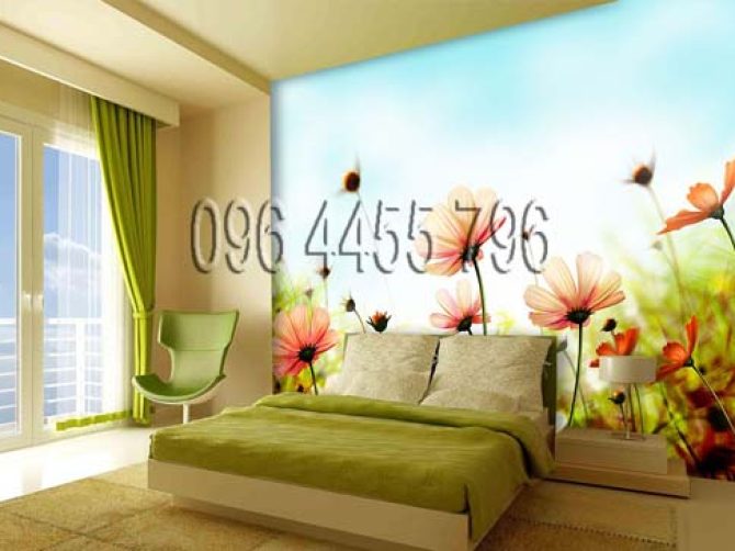 vẽ tranh tường phòng ngủ hoa cỏ
